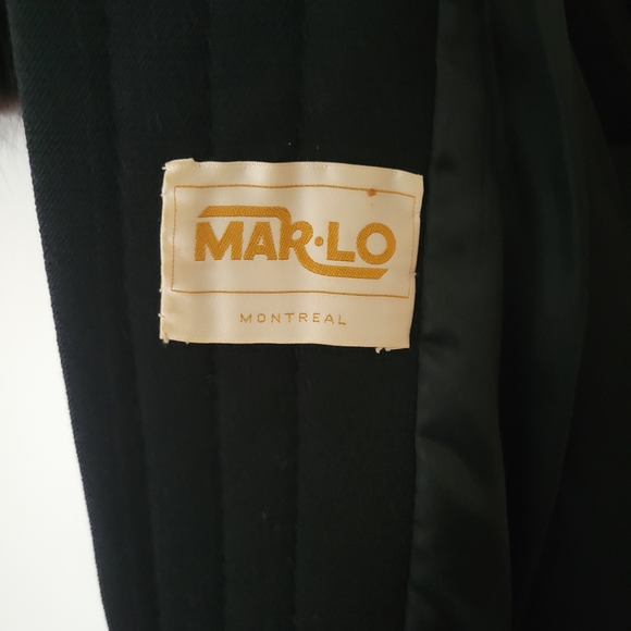 Vintage 70s Penny Lane Style Black Wool Trench Coat with Fur Trim - Picture 9 of 11